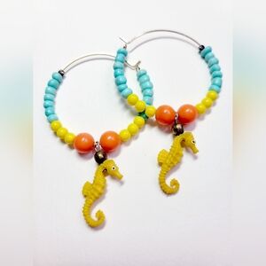 Handmade Earrings Fun Seahorse Hoop 18k Gold Plated